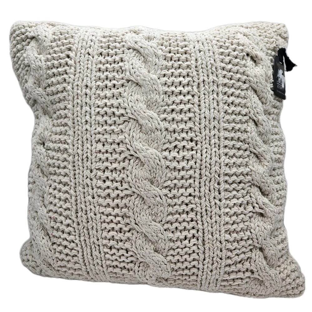 20"x20" Oversize Cable Knit Square Throw Pillow Vanilla Handmade Magaschoni NEW